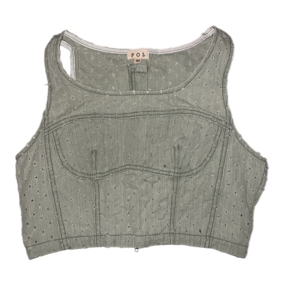 POL Tops - POL Sage Green Textured Crop Top NWOT